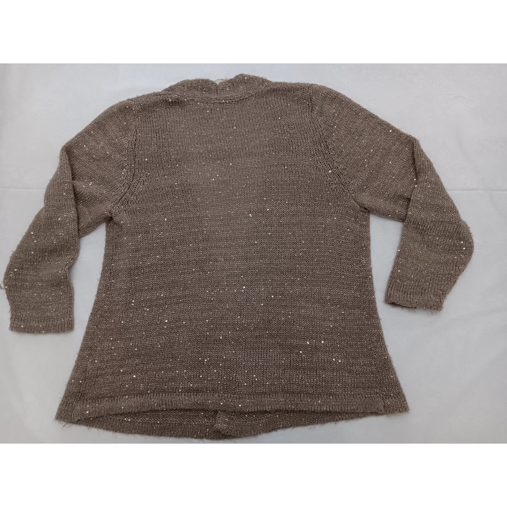 Croft & Barrow Womens Cardigan Sweater 2X Tan Sequin Open Front Knit - Picture 10 of 10